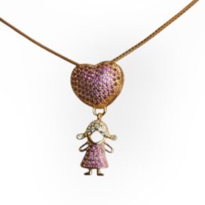 Colar Coração Com 1 Menina Rosa