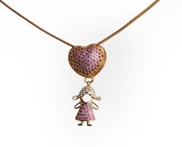 Colar Coração Com 1 Menina Rosa