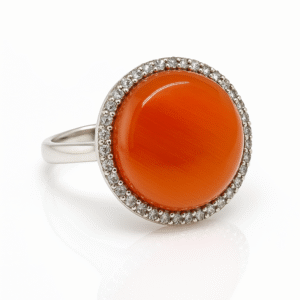Anel prata pedra laranja